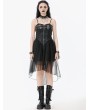 Dark in love Black Gothic Punk Mesh Spliced Faux Leather Corset Dress