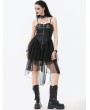 Dark in love Black Gothic Punk Mesh Spliced Faux Leather Corset Dress
