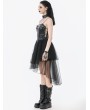 Dark in love Black Gothic Punk Mesh Spliced Faux Leather Corset Dress