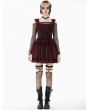 Dark in love Red and Black Plaid Gothic Ruched Layered Short Dress