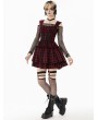 Dark in love Red and Black Plaid Gothic Ruched Layered Short Dress