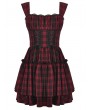 Dark in love Red and Black Plaid Gothic Ruched Layered Short Dress