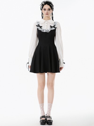 Dark in love Black and White Dolly Lolita Faux Two-Piece Ribbon Short Dress