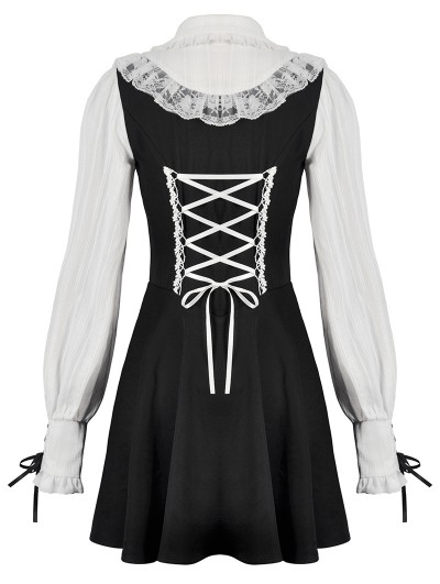 Dark in love Black and White Dolly Lolita Faux Two-Piece Ribbon Short Dress  - DarkinCloset.com