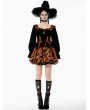 Dark in love Brown and Black Gothic Midnight Bat Pumpkin Halloween Short Dress