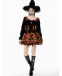 Dark in love Brown and Black Gothic Midnight Bat Pumpkin Halloween Short Dress