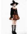 Dark in love Brown and Black Gothic Midnight Bat Pumpkin Halloween Short Dress