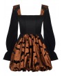 Dark in love Brown and Black Gothic Midnight Bat Pumpkin Halloween Short Dress