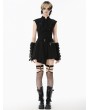 Dark in love Black Gothic Punk Studded Asymmetrical Pleated Short Dress