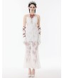 Dark in love White Romantic Gothic Floral Lace Mermaid Maxi Dress