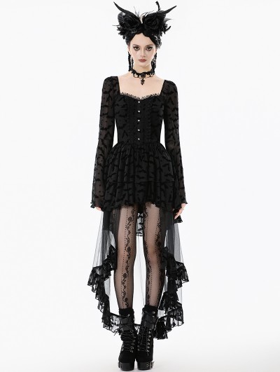 Dark in love Black Gothic Bat Star Moon Printed High-Low Dress