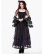 Dark in love Black and Royal Violet Vintage Gothic Sheer Mesh Long Dress