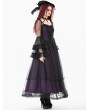 Dark in love Black and Royal Violet Vintage Gothic Sheer Mesh Long Dress
