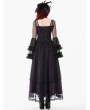 Dark in love Black and Royal Violet Vintage Gothic Sheer Mesh Long Dress