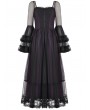 Dark in love Black and Royal Violet Vintage Gothic Sheer Mesh Long Dress