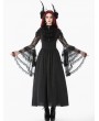Dark in love Black Gothic Victorian Ruffled Mesh Flared Sleeve Long Dress
