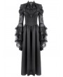 Dark in love Black Gothic Victorian Ruffled Mesh Flared Sleeve Long Dress