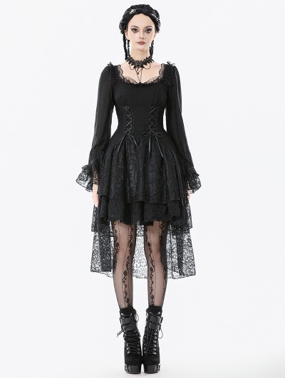 Dark in love Black Romantic Gothic Lace High-Low Tiered Dress