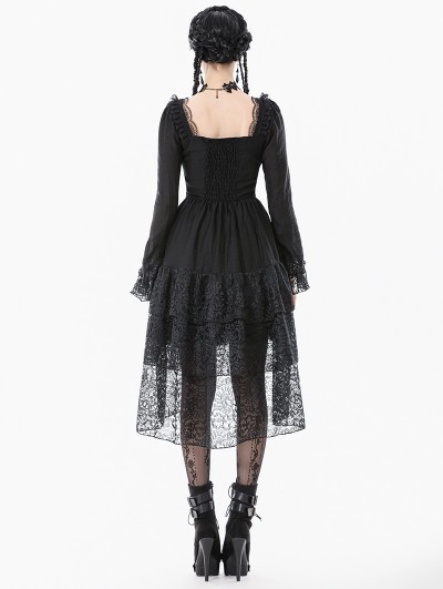Dark in love Black Romantic Gothic Lace High-Low Tiered Dress -  DarkinCloset.com