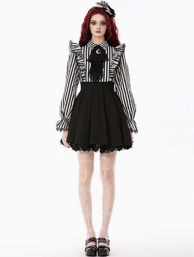 Dark in love Black and White Lolita Dark Striped Preppy Dress with Detachable Collar