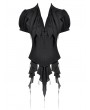 Dark in love Black Gothic Deep V-neck Ruffle Shirt for Women