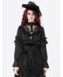 Dark in love Black Gothic Ruffled Lace Illusion Neck Blouse for Women