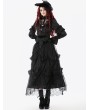 Dark in love Black Gothic Ruffled Lace Illusion Neck Blouse for Women