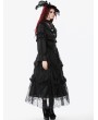 Dark in love Black Gothic Ruffled Lace Illusion Neck Blouse for Women