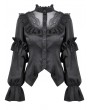 Dark in love Black Gothic Ruffled Lace Illusion Neck Blouse for Women