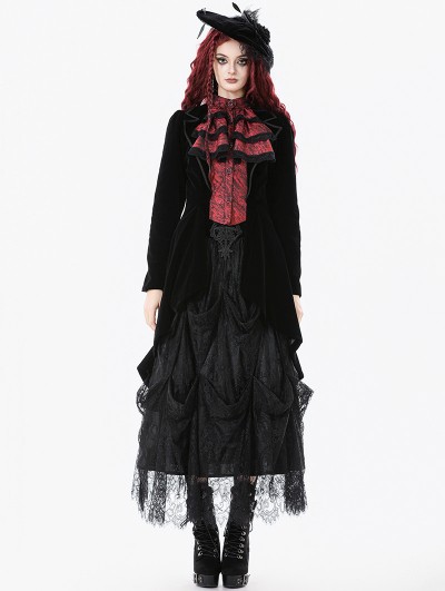 Dark in love Black and Red Retro Gothic Velvet Faux Two-Piece Tailcoat for Women