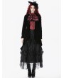 Dark in love Black and Red Retro Gothic Velvet Faux Two-Piece Tailcoat for Women