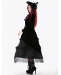 Dark in love Black and Red Retro Gothic Velvet Faux Two-Piece Tailcoat for Women
