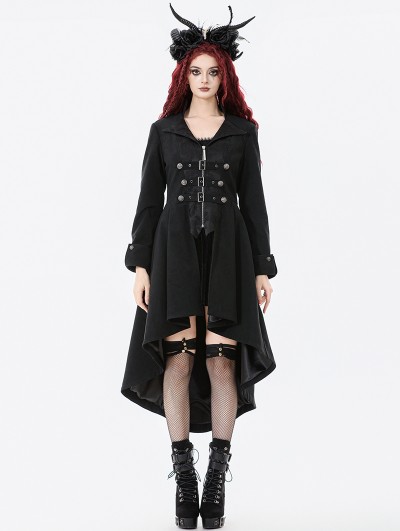 Dark in love Black Gothic PU Leather Irregular Trench Coat for Women