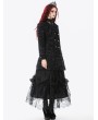 Dark in love Black Retro Gothic Jacquard Velvet Coat for Women