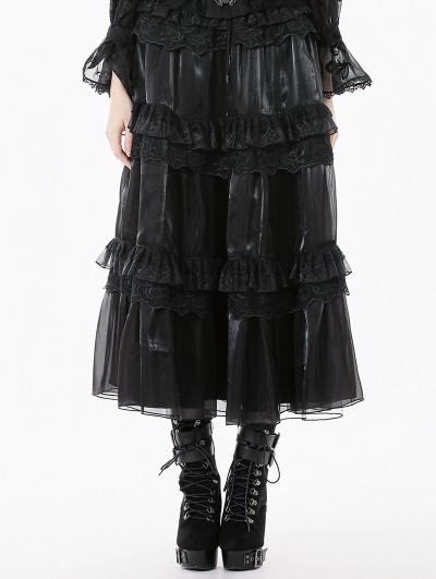 Dark in love Black Gothic Lace Embroidered Layered Maxi Petticoat Skirt