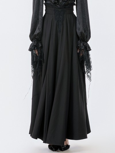 Dark in love Black Vintage Gothic Lace Applique Pleated Maxi Skirt