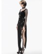 Dark in love Black Sexy Gothic Punk Buckle Strap High-Slit Long Skirt