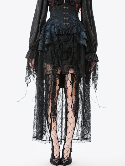 Dark in love Blue and Black Gothic Vintage Jacquard Corset Tail Skirt