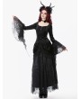 Dark in love Black Gothic Court Floral Tassel Lace Velvet Maxi Skirt