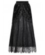Dark in love Black Gothic Court Floral Tassel Lace Velvet Maxi Skirt