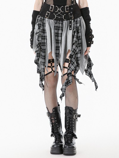 Dark in love Black and White Plaid Patchwork Locomotive Gothic Punk Skirt