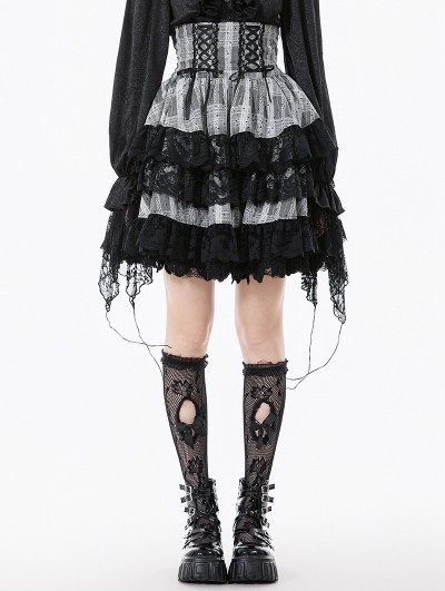 Dark in love Black and White Gothic Lolita High-Waist Tiered Skirt
