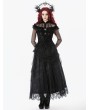 Dark in love Black Gothic Retro Lace Floral Pleated Tulle Maxi Skirt