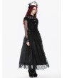Dark in love Black Gothic Retro Lace Floral Pleated Tulle Maxi Skirt
