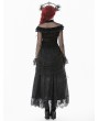 Dark in love Black Gothic Retro Lace Floral Pleated Tulle Maxi Skirt