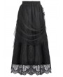 Dark in love Black Gothic Retro Lace Floral Pleated Tulle Maxi Skirt