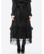 Dark in love Black Vintage Gothic Embroidered Layered High-Waist Long Skirt