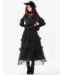 Dark in love Black Vintage Gothic Embroidered Layered High-Waist Long Skirt