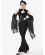 Dark in love Black Gothic Multi-Layer Lace Trim Flared Leggings for Women