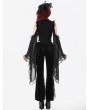 Dark in love Black Retro Gothic Lace Applique Velvet Flared Pants for Women